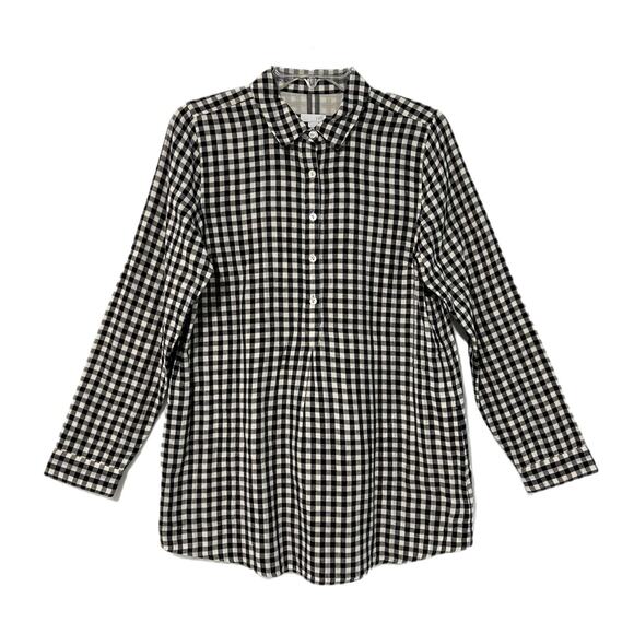 J. Jill Gingham Tunic Top Size Small Black Plaid Pockets Long Sleeve 100% Cotton - Picture 1 of 12